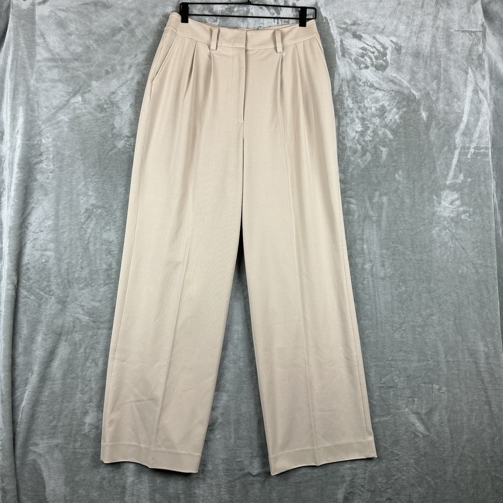 Halogen Trousers Dress Pants Women's 8 Tan Belted Pleated High Waist Wide Leg